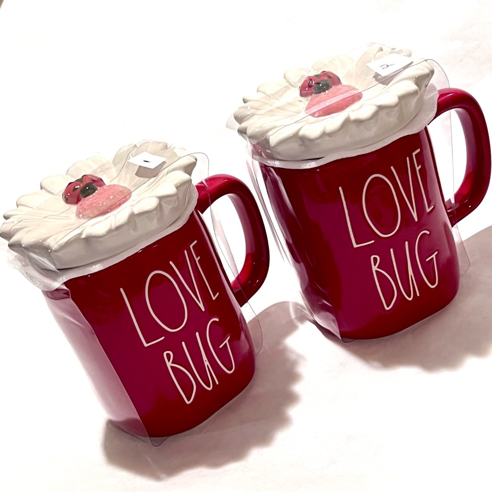 Rae Dunn LOVE BUG Ceramic Mug with Flower/Ladybug Topper Red/White - Picture 16 of 16